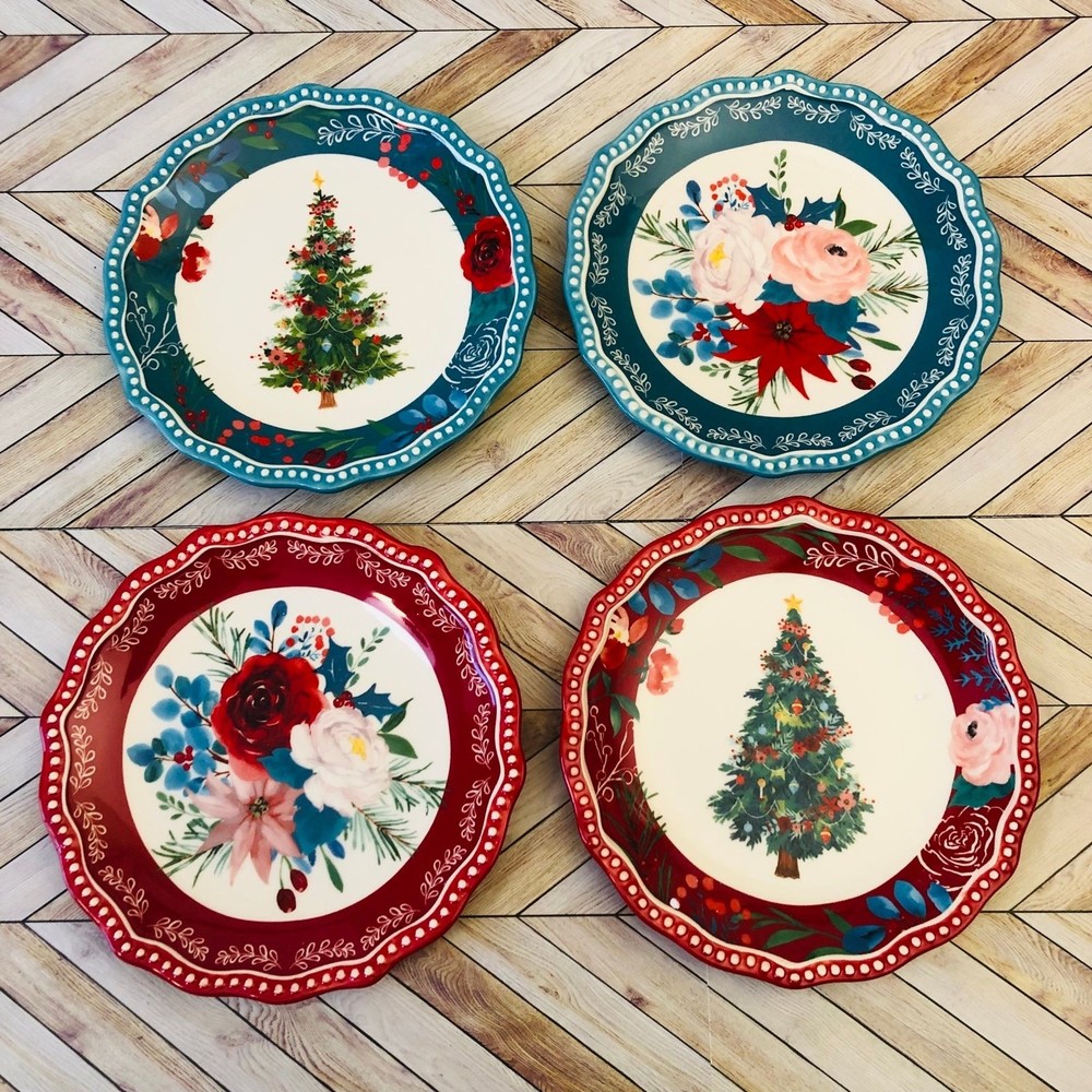 Pioneer Woman Wishful Winter 4-Piece Ceramic Appetizer Plates Set